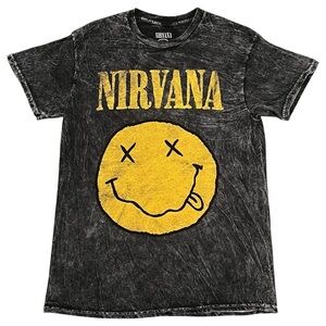 Nirvana Smiley Face Acid Wash Shirt M Retro Rock Streetwear 90s Grunge Licensed
